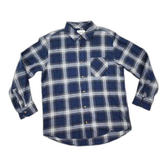 Field & Stream Men’s Button Up Flannel Blue Black  Gray Plaid Size L - Picture 1 of 7